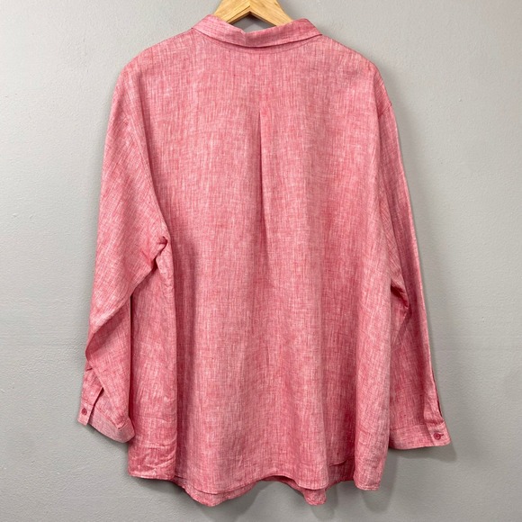 Lafayette 148 New York Red Pink Linen Shirt Size 3X Minimalist Career Blouse Top - Picture 8 of 11